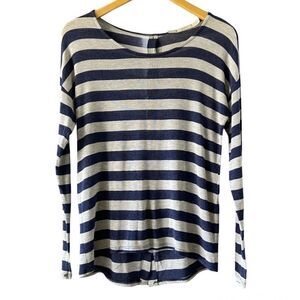 Gibson Button Back Stripes Long Sleeve Knit Top XS